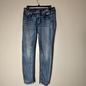 Miss Me Jeans Womens 28 X 27 Size Blue Mid Rise Ankle Skinny Pockets Bling